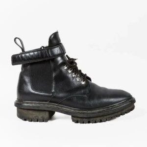 Balenciaga Black Leather Velcro-Ankle-Strap Biker Boots